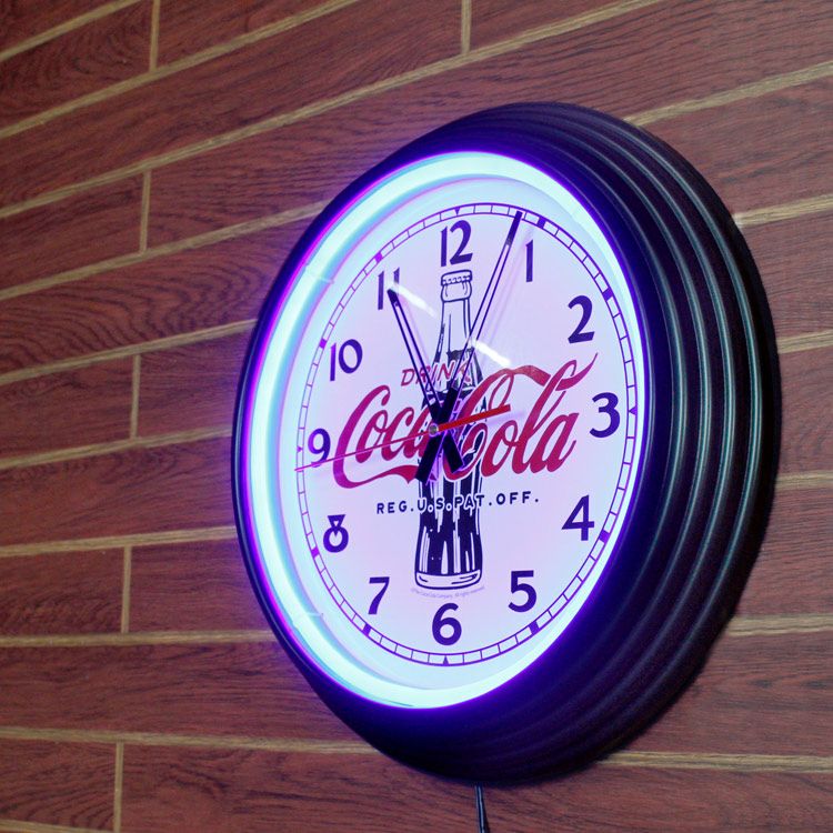 時計 Coca-Cola コカ・コーラ LED ネオンクロック ブルー PJ-NC02(Blue) W380×H380×D60mm 壁掛け ネオン管  アメリカン インテリア アメリカ雑貨