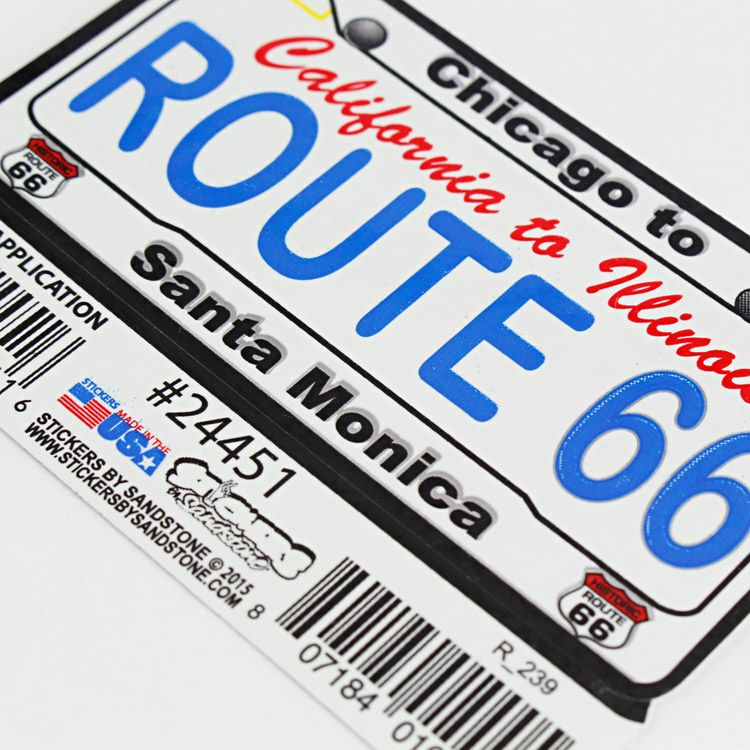 Route 66 ステッカーS ホワイトプリント Chicago to Santa Monica 縦4.5×横8.8cm #24451 ルート66  シール アメリカ製 アメリカ雑貨 アメリカン雑貨