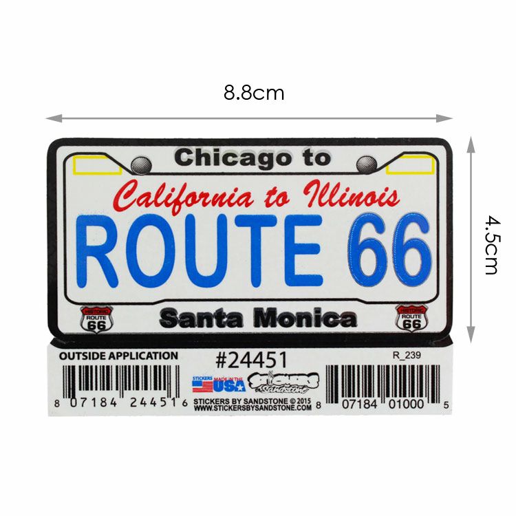 Route 66 ステッカーS ホワイトプリント Chicago to Santa Monica 縦4.5×横8.8cm #24451 ルート66  シール アメリカ製 アメリカ雑貨 アメリカン雑貨