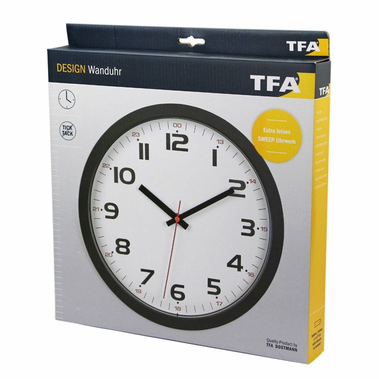 壁掛け時計 TFA DOSTMANN アナログウォールクロック ホワイト 直径30cm プラスチック製 24時間表示 スイープムーブメント 静か  シンプル